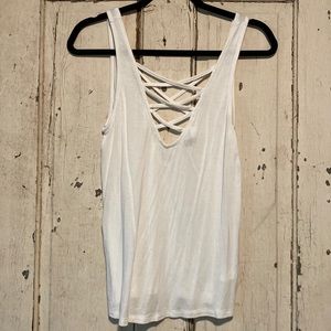 Light Weight White Top with Crisscross Detail